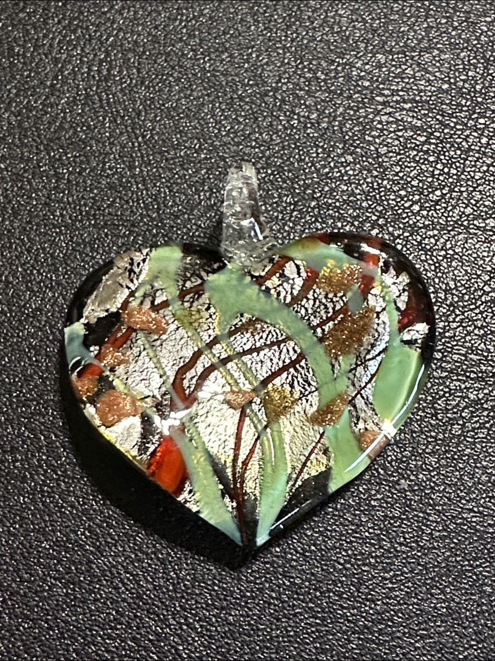 Artisan Silver Foil Gold Fleck Dichroic Glass Heart Shape Pendant